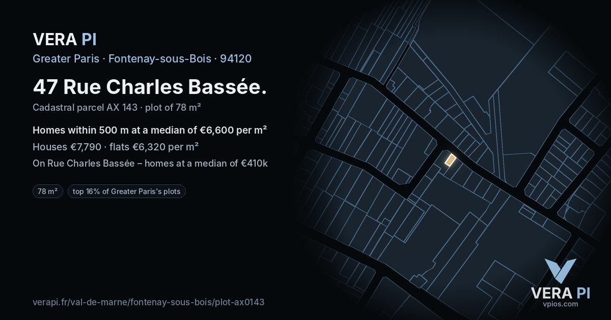47 Rue Charles Bassée, Fontenay-sous-Bois at night – the plot lit, the parcels around coloured by the prices near them