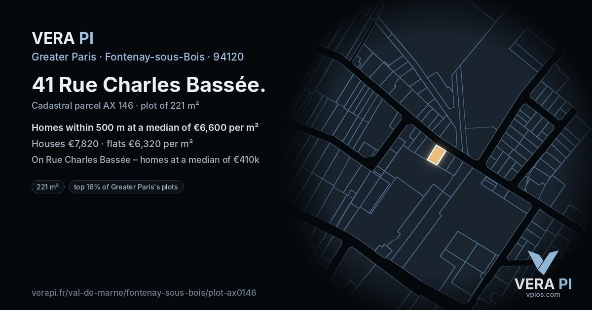 41 Rue Charles Bassée, Fontenay-sous-Bois at night – the plot lit, the parcels around coloured by the prices near them