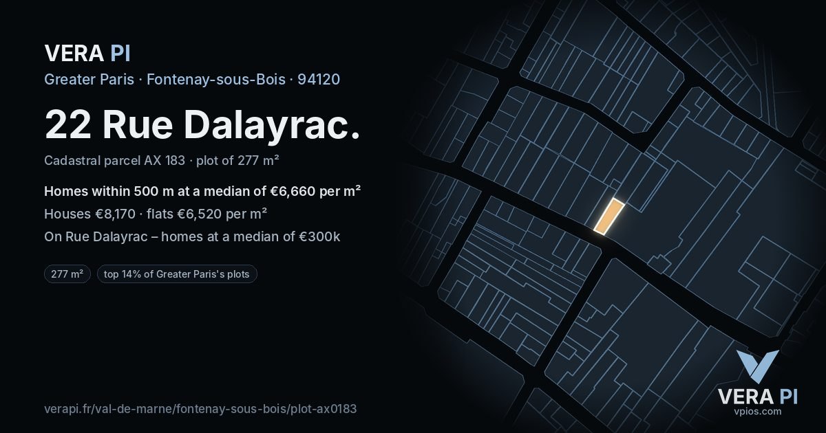 22 Rue Dalayrac, Fontenay-sous-Bois at night – the plot lit, the parcels around coloured by the prices near them
