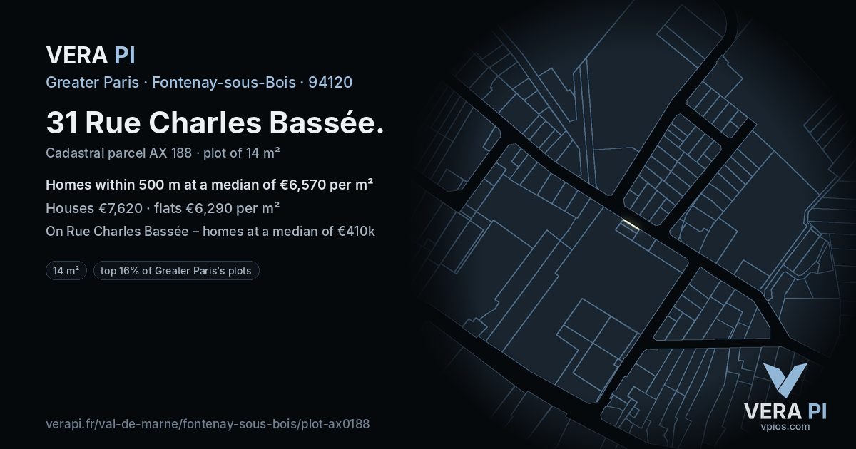 31 Rue Charles Bassée, Fontenay-sous-Bois at night – the plot lit, the parcels around coloured by the prices near them