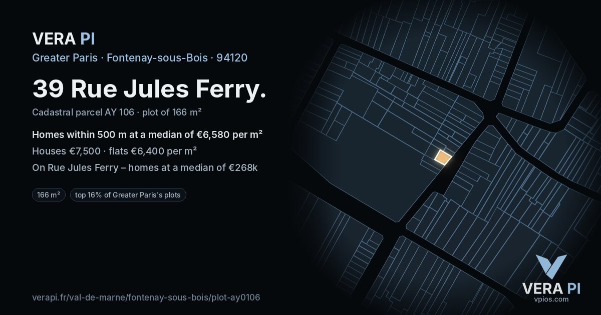 39 Rue Jules Ferry, Fontenay-sous-Bois at night – the plot lit, the parcels around coloured by the prices near them