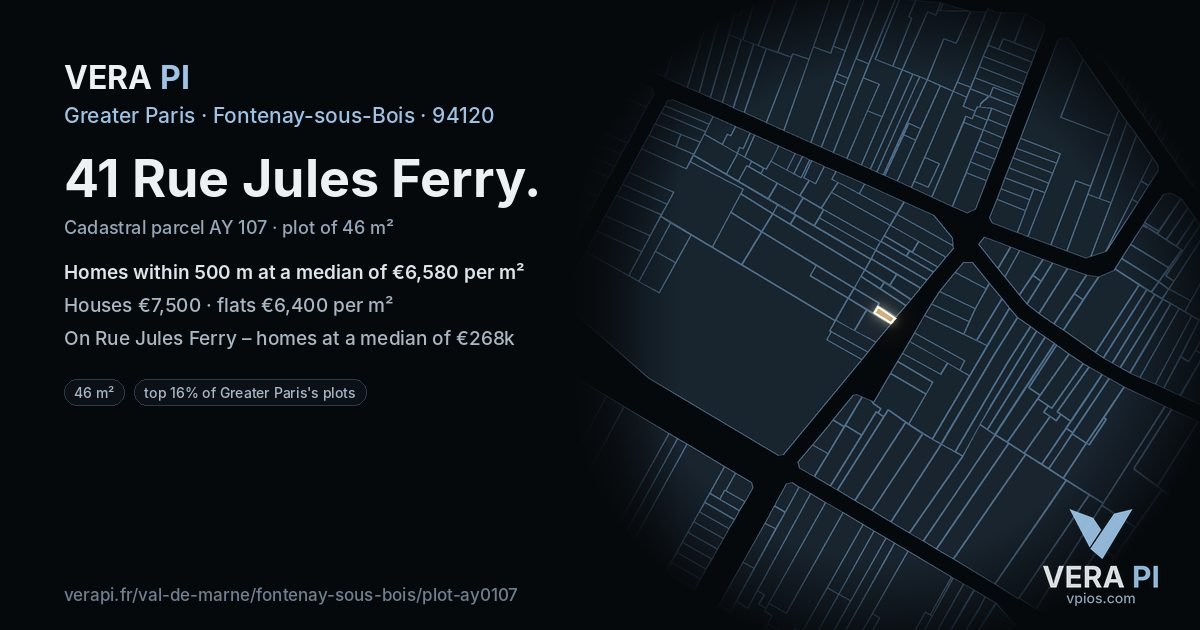 41 Rue Jules Ferry, Fontenay-sous-Bois at night – the plot lit, the parcels around coloured by the prices near them