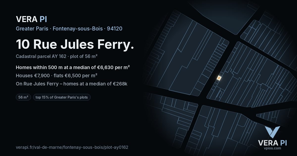 10 Rue Jules Ferry, Fontenay-sous-Bois at night – the plot lit, the parcels around coloured by the prices near them