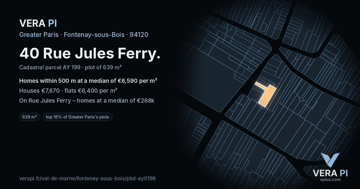 40 Rue Jules Ferry, Fontenay-sous-Bois at night – the plot lit, the parcels around coloured by the prices near them