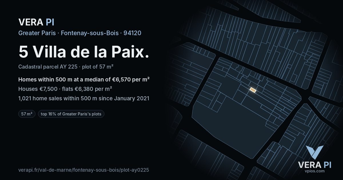 5 Villa de la Paix, Fontenay-sous-Bois at night – the plot lit, the parcels around coloured by the prices near them