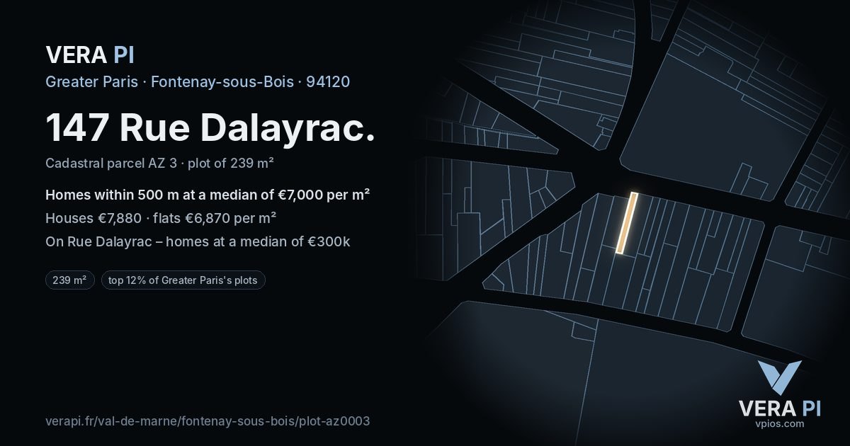 147 Rue Dalayrac, Fontenay-sous-Bois at night – the plot lit, the parcels around coloured by the prices near them