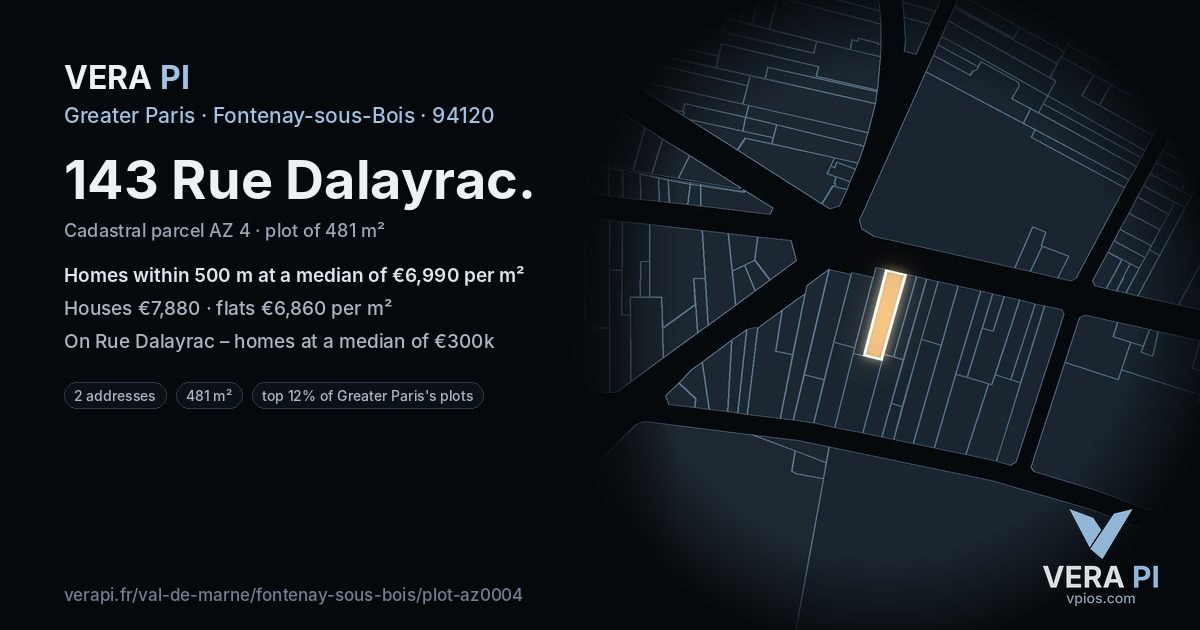 143 Rue Dalayrac, Fontenay-sous-Bois at night – the plot lit, the parcels around coloured by the prices near them