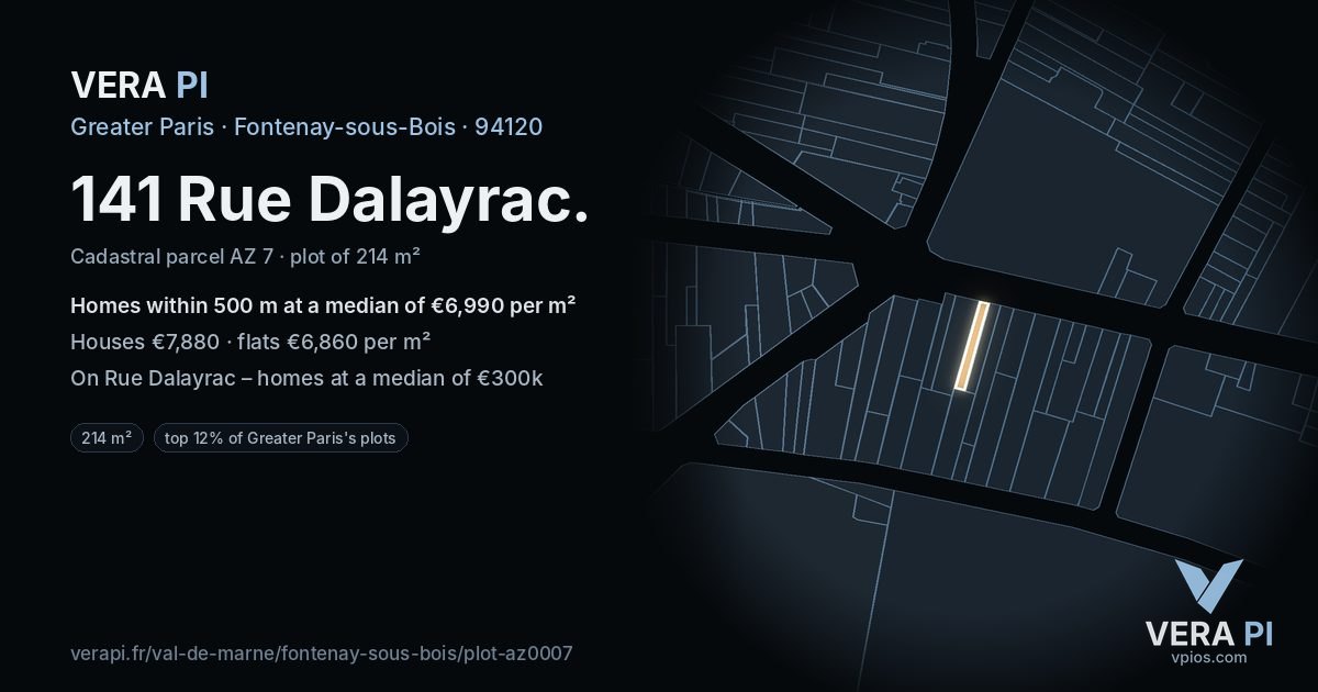 141 Rue Dalayrac, Fontenay-sous-Bois at night – the plot lit, the parcels around coloured by the prices near them