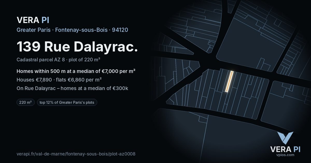 139 Rue Dalayrac, Fontenay-sous-Bois at night – the plot lit, the parcels around coloured by the prices near them