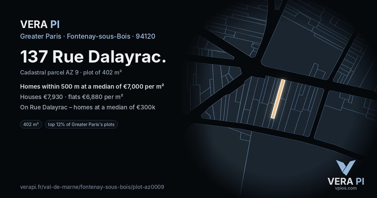 137 Rue Dalayrac, Fontenay-sous-Bois at night – the plot lit, the parcels around coloured by the prices near them