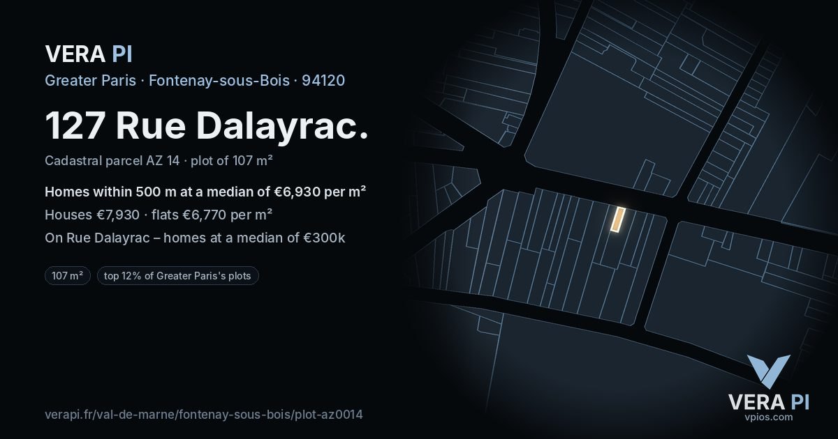 127 Rue Dalayrac, Fontenay-sous-Bois at night – the plot lit, the parcels around coloured by the prices near them