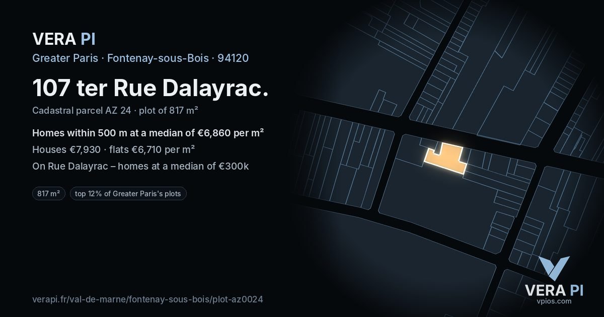 107 ter Rue Dalayrac, Fontenay-sous-Bois at night – the plot lit, the parcels around coloured by the prices near them