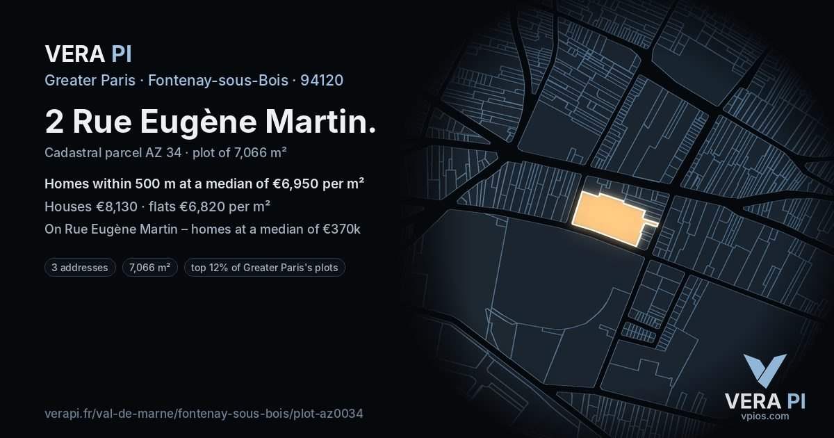 2 Rue Eugène Martin, Fontenay-sous-Bois at night – the plot lit, the parcels around coloured by the prices near them