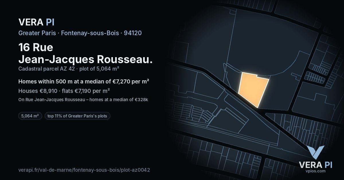 16 Rue Jean-Jacques Rousseau, Fontenay-sous-Bois at night – the plot lit, the parcels around coloured by the prices near them