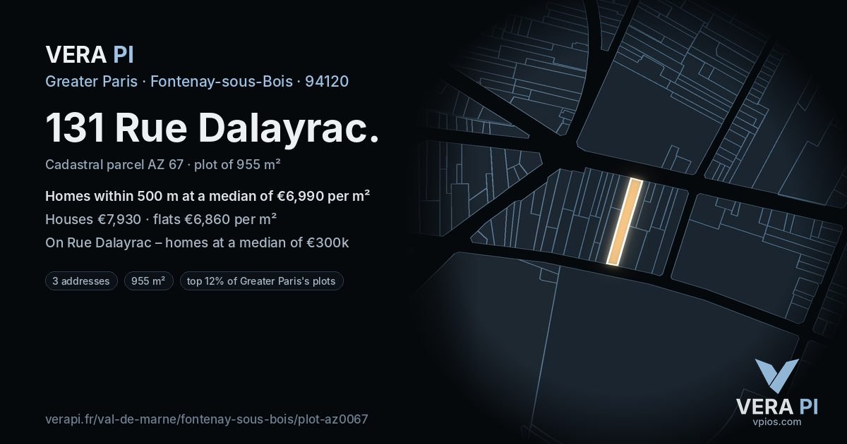 131 Rue Dalayrac, Fontenay-sous-Bois at night – the plot lit, the parcels around coloured by the prices near them