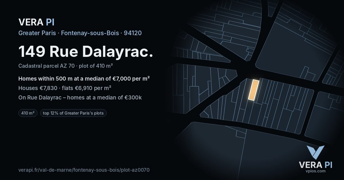 149 Rue Dalayrac, Fontenay-sous-Bois at night – the plot lit, the parcels around coloured by the prices near them