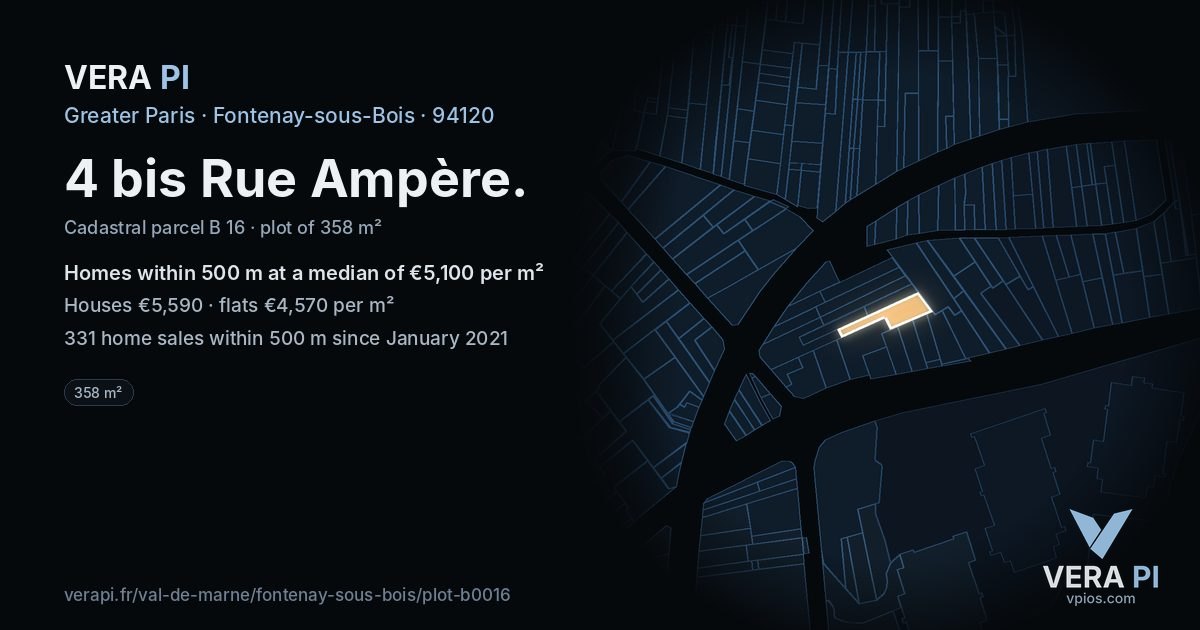 4 bis Rue Ampère, Fontenay-sous-Bois at night – the plot lit, the parcels around coloured by the prices near them