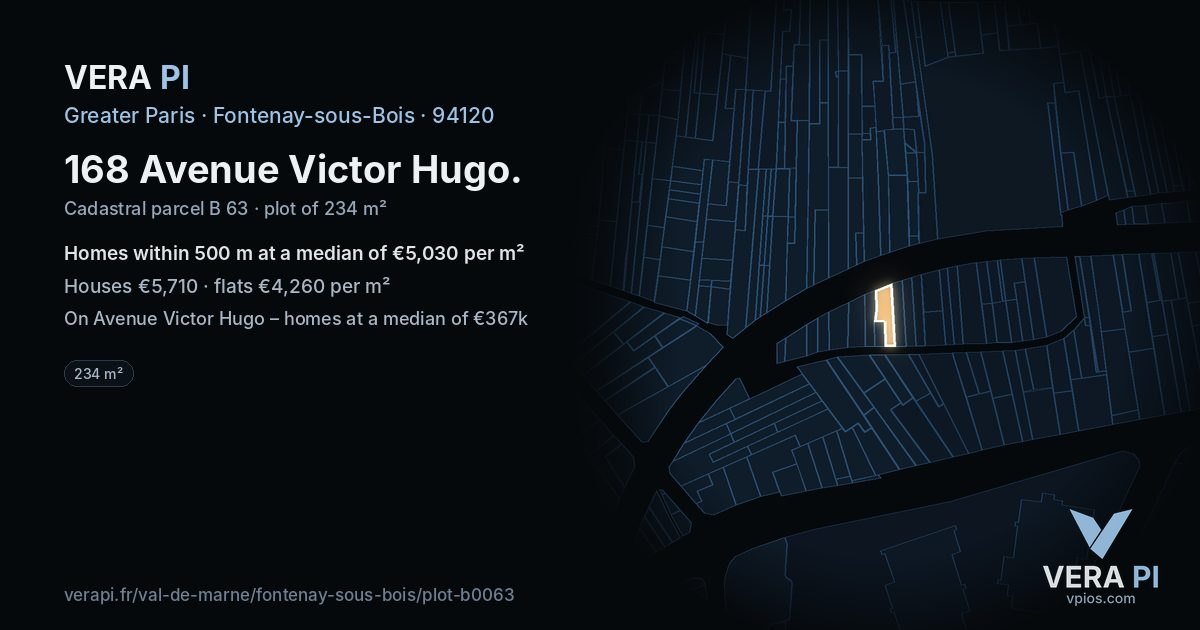 168 Avenue Victor Hugo, Fontenay-sous-Bois at night – the plot lit, the parcels around coloured by the prices near them