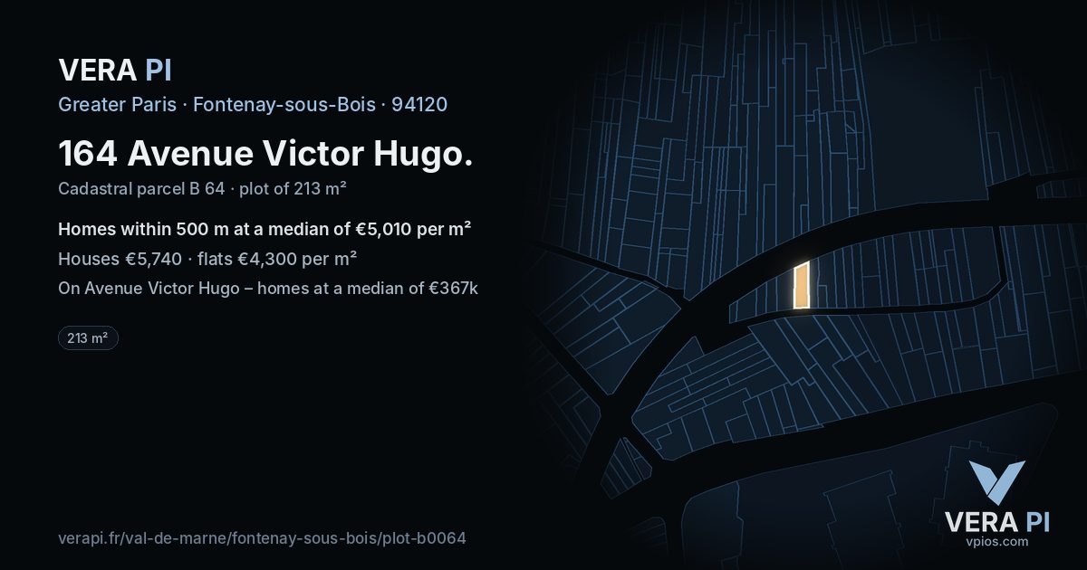 164 Avenue Victor Hugo, Fontenay-sous-Bois at night – the plot lit, the parcels around coloured by the prices near them