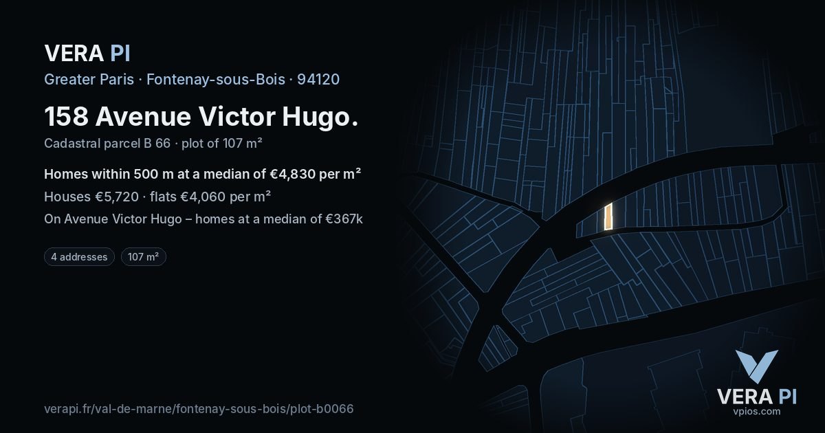 158 Avenue Victor Hugo, Fontenay-sous-Bois at night – the plot lit, the parcels around coloured by the prices near them