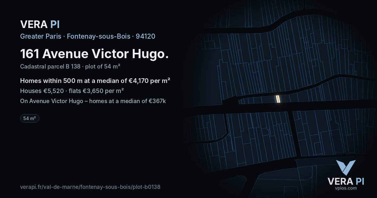 161 Avenue Victor Hugo, Fontenay-sous-Bois at night – the plot lit, the parcels around coloured by the prices near them