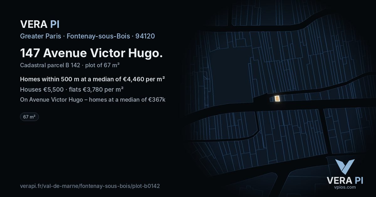 147 Avenue Victor Hugo, Fontenay-sous-Bois at night – the plot lit, the parcels around coloured by the prices near them