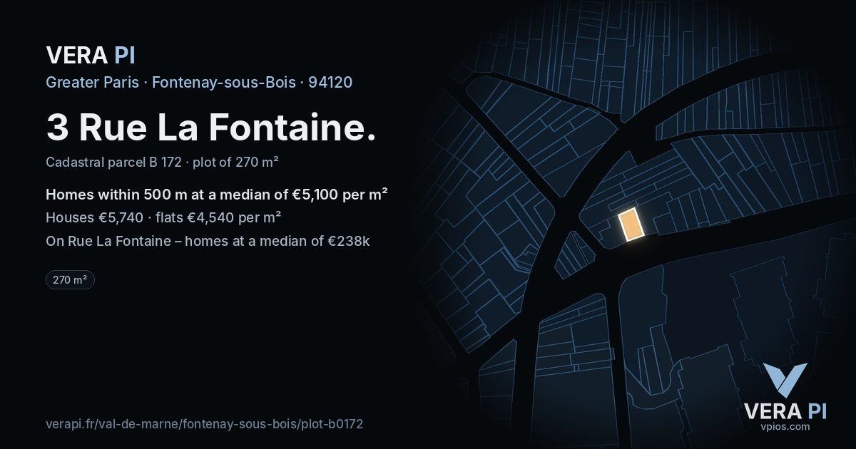 3 Rue La Fontaine, Fontenay-sous-Bois at night – the plot lit, the parcels around coloured by the prices near them