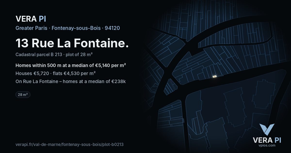 13 Rue La Fontaine, Fontenay-sous-Bois at night – the plot lit, the parcels around coloured by the prices near them