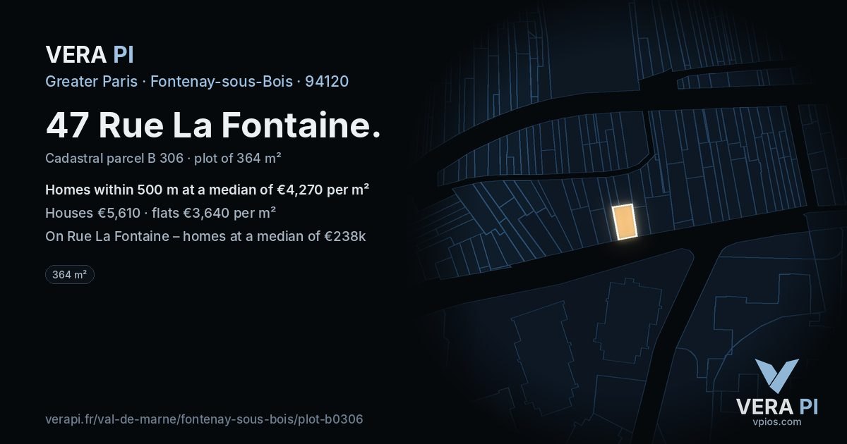 47 Rue La Fontaine, Fontenay-sous-Bois at night – the plot lit, the parcels around coloured by the prices near them