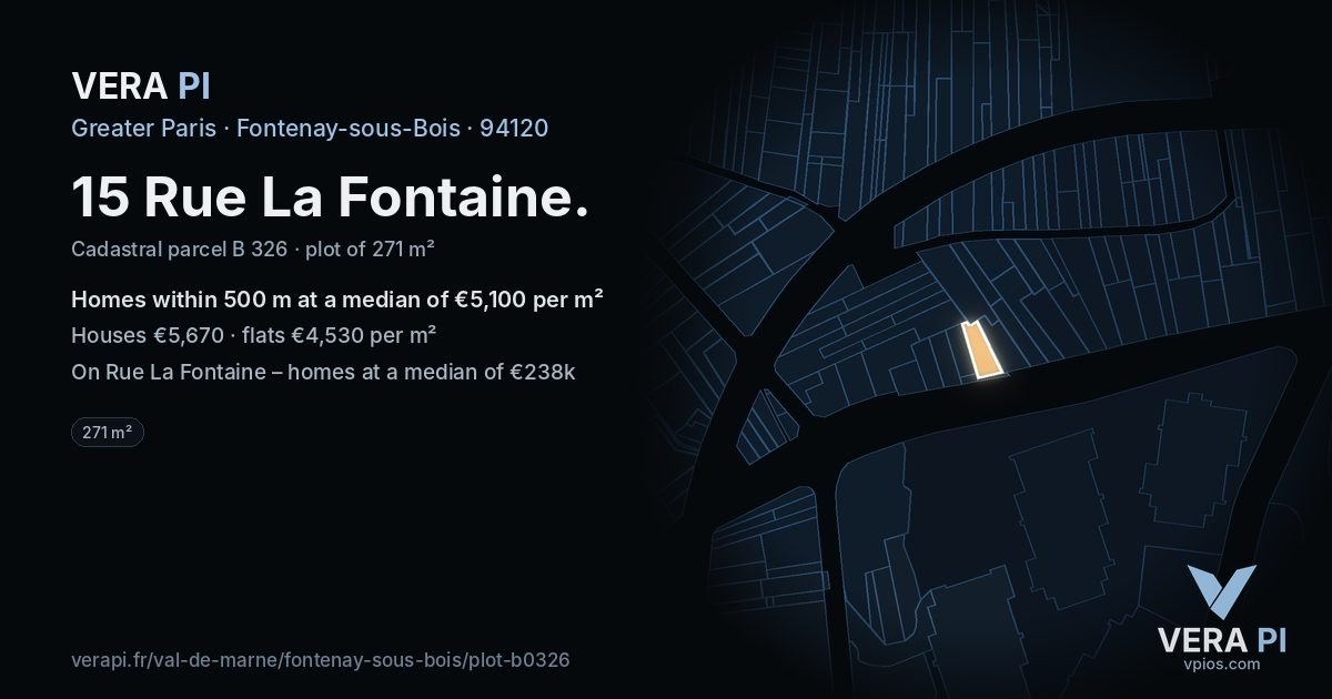 15 Rue La Fontaine, Fontenay-sous-Bois at night – the plot lit, the parcels around coloured by the prices near them