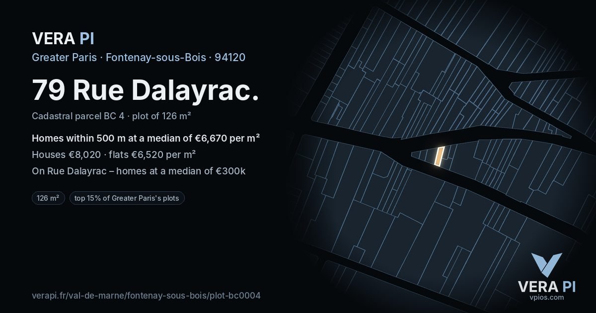 79 Rue Dalayrac, Fontenay-sous-Bois at night – the plot lit, the parcels around coloured by the prices near them