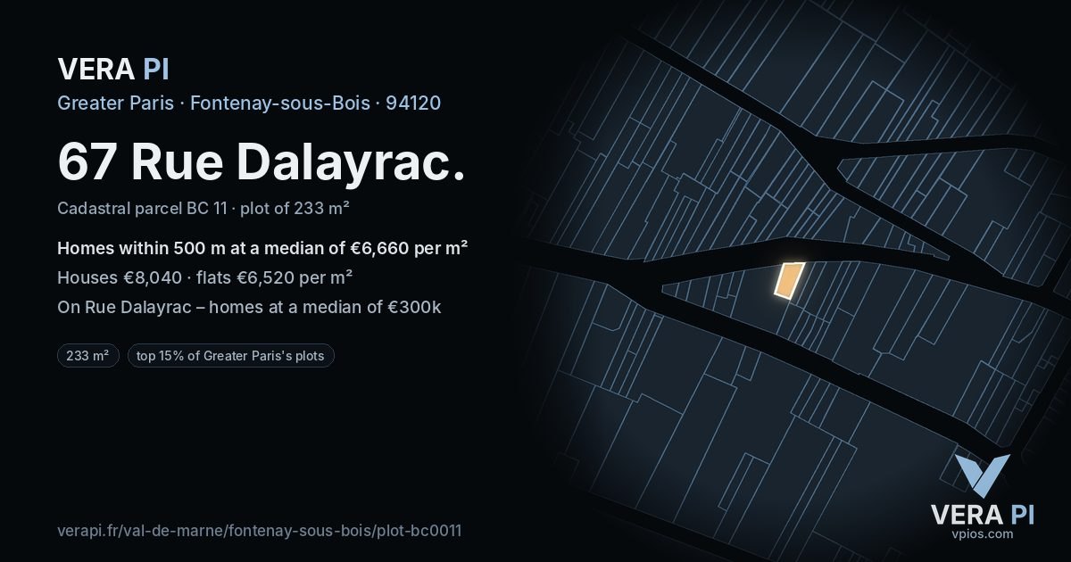 67 Rue Dalayrac, Fontenay-sous-Bois at night – the plot lit, the parcels around coloured by the prices near them