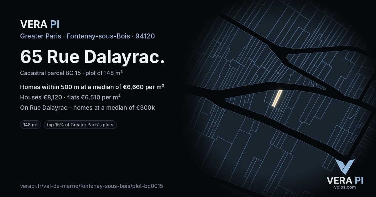 65 Rue Dalayrac, Fontenay-sous-Bois at night – the plot lit, the parcels around coloured by the prices near them