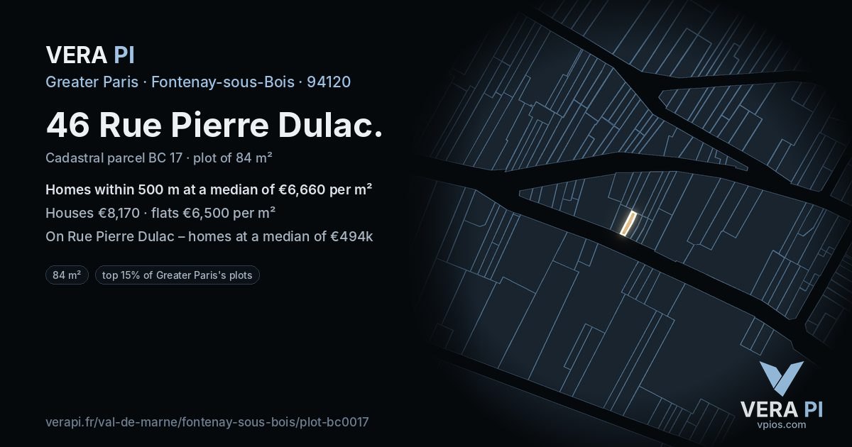 46 Rue Pierre Dulac, Fontenay-sous-Bois at night – the plot lit, the parcels around coloured by the prices near them