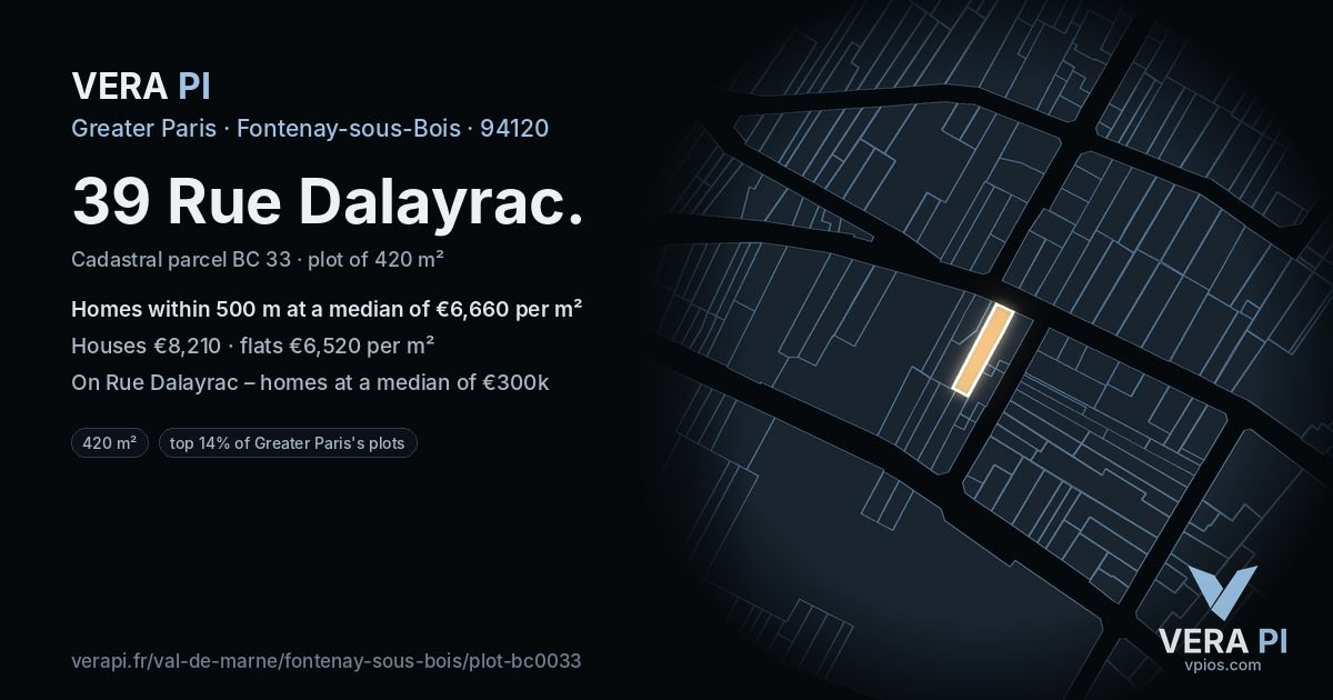 39 Rue Dalayrac, Fontenay-sous-Bois at night – the plot lit, the parcels around coloured by the prices near them