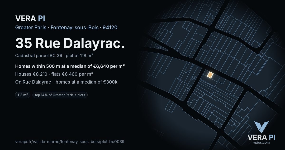 35 Rue Dalayrac, Fontenay-sous-Bois at night – the plot lit, the parcels around coloured by the prices near them