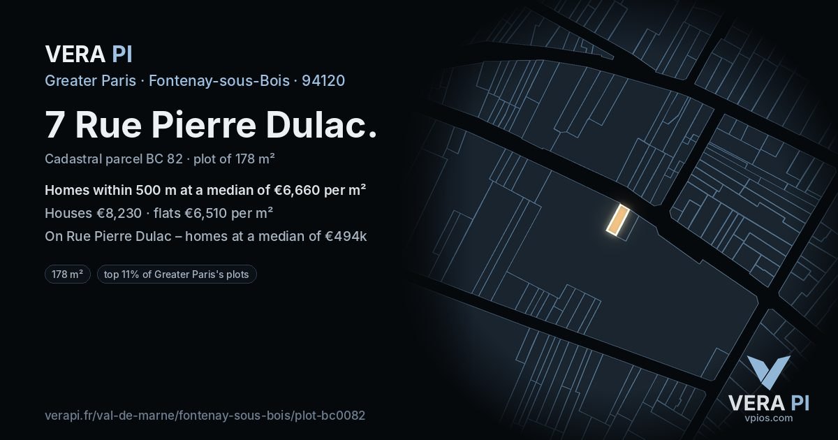 7 Rue Pierre Dulac, Fontenay-sous-Bois at night – the plot lit, the parcels around coloured by the prices near them