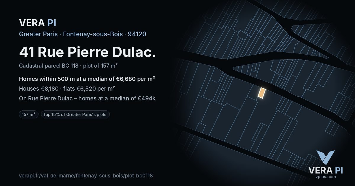 41 Rue Pierre Dulac, Fontenay-sous-Bois at night – the plot lit, the parcels around coloured by the prices near them