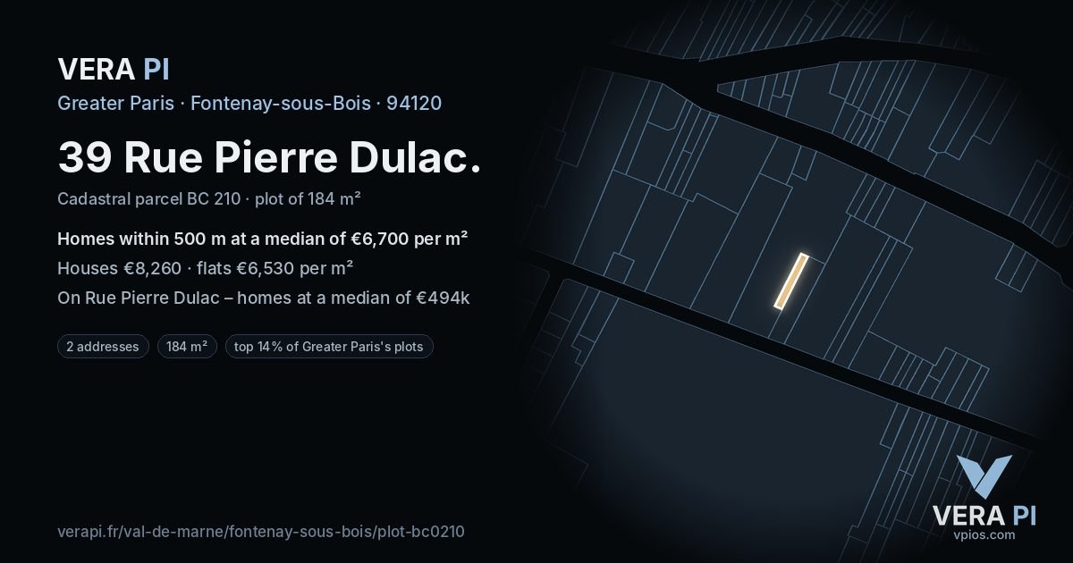 39 Rue Pierre Dulac, Fontenay-sous-Bois at night – the plot lit, the parcels around coloured by the prices near them
