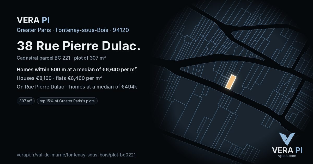 38 Rue Pierre Dulac, Fontenay-sous-Bois at night – the plot lit, the parcels around coloured by the prices near them