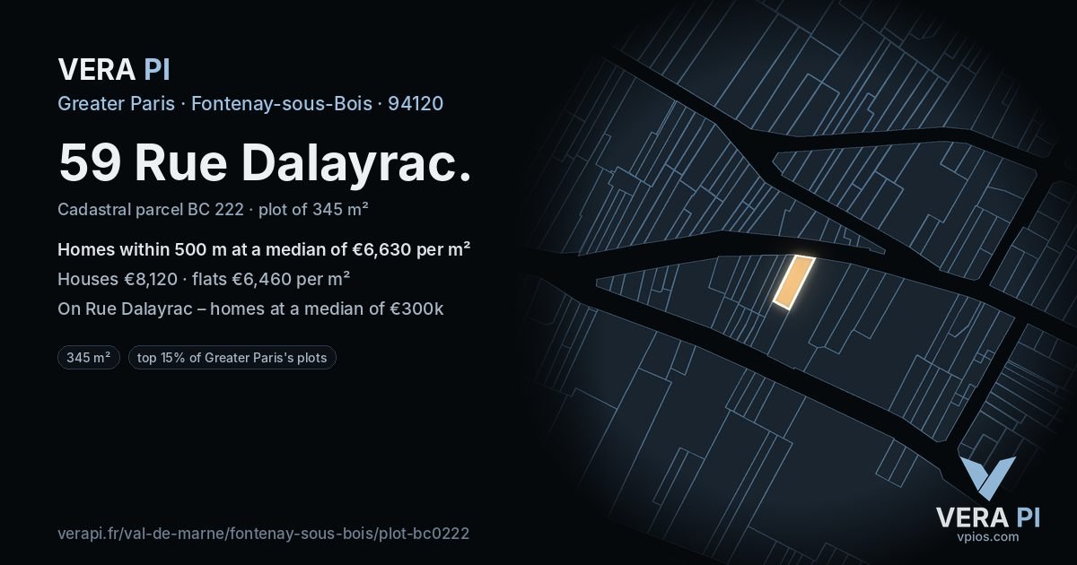 59 Rue Dalayrac, Fontenay-sous-Bois at night – the plot lit, the parcels around coloured by the prices near them