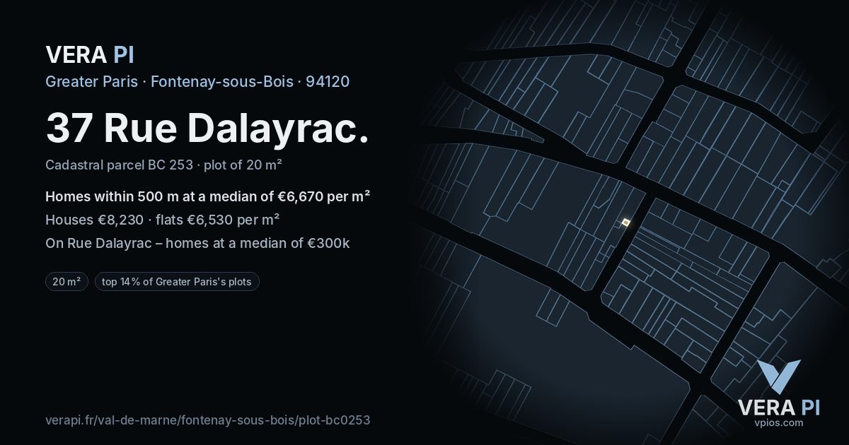 37 Rue Dalayrac, Fontenay-sous-Bois at night – the plot lit, the parcels around coloured by the prices near them