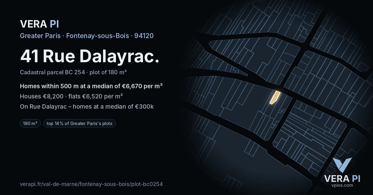 41 Rue Dalayrac, Fontenay-sous-Bois at night – the plot lit, the parcels around coloured by the prices near them
