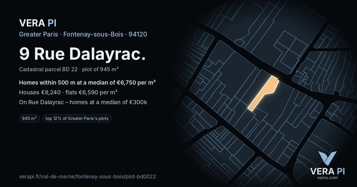 9 Rue Dalayrac, Fontenay-sous-Bois at night – the plot lit, the parcels around coloured by the prices near them