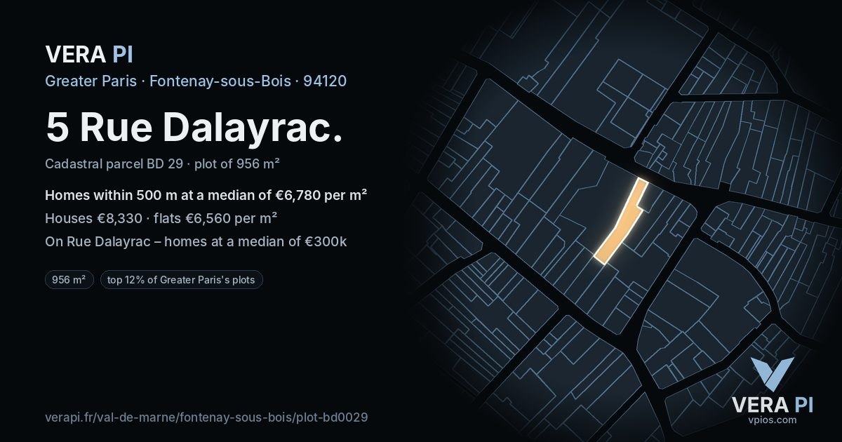 5 Rue Dalayrac, Fontenay-sous-Bois at night – the plot lit, the parcels around coloured by the prices near them
