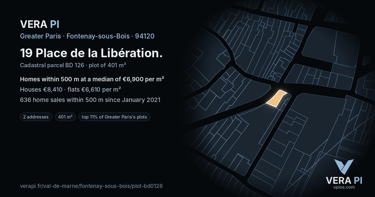 19 Place de la Libération, Fontenay-sous-Bois at night – the plot lit, the parcels around coloured by the prices near them