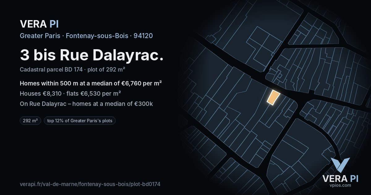 3 bis Rue Dalayrac, Fontenay-sous-Bois at night – the plot lit, the parcels around coloured by the prices near them