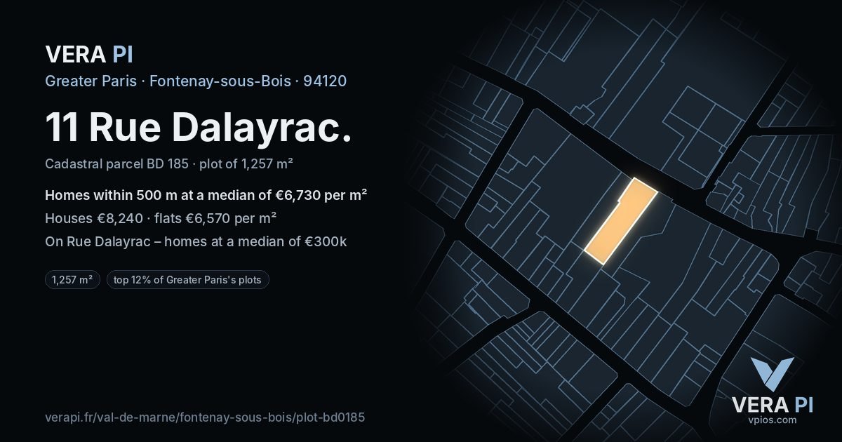 11 Rue Dalayrac, Fontenay-sous-Bois at night – the plot lit, the parcels around coloured by the prices near them