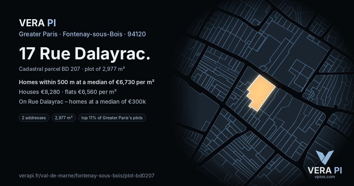 17 Rue Dalayrac, Fontenay-sous-Bois at night – the plot lit, the parcels around coloured by the prices near them