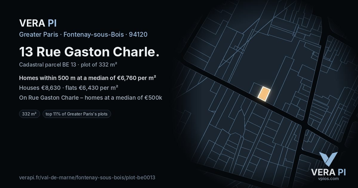 13 Rue Gaston Charle, Fontenay-sous-Bois at night – the plot lit, the parcels around coloured by the prices near them